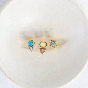 Tiny Stud Earrings Opal and Crystal Stud Earrings Dainty Ear Stack Studs PRETTY